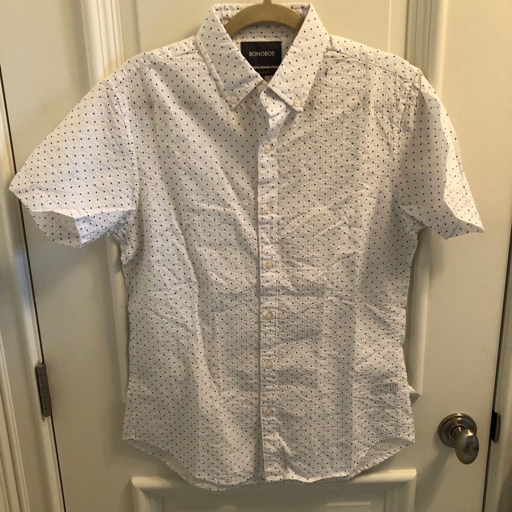 Bonobos navy polka dot short sleeve button down